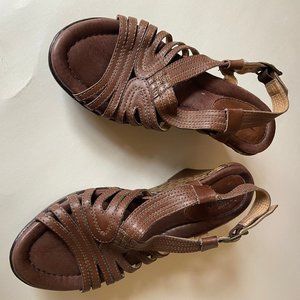 Earth Paradise Woven Wedge Leather Sandals Sz 8